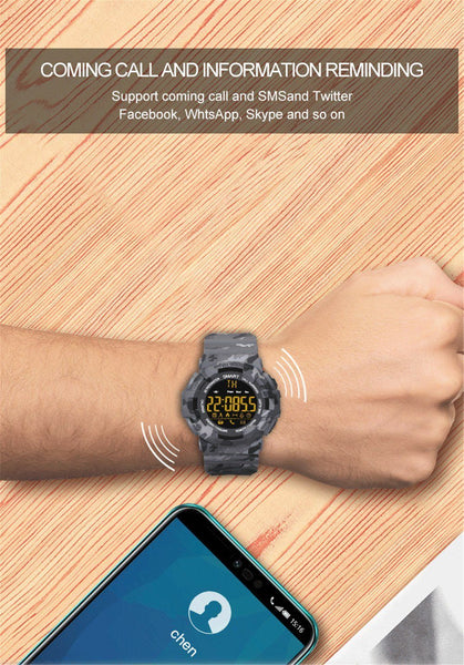 New Rugged Outdoor Camouflage Bluetooth IP67 Waterproof Smartwatch With Fitness Motion Tracking For iOS Android