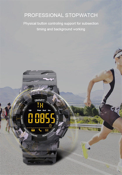 New Rugged Outdoor Camouflage Bluetooth IP67 Waterproof Smartwatch With Fitness Motion Tracking For iOS Android