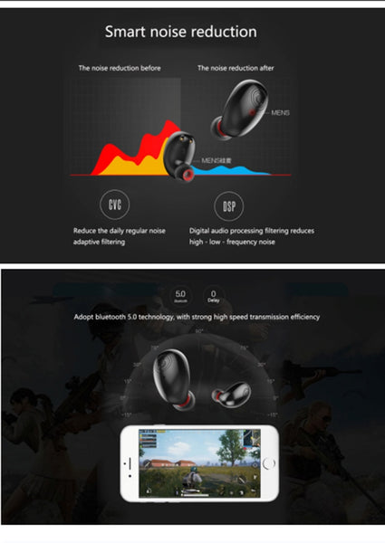 New TWS Waterproof WirelessEarbuds Bluetooth 5.0 Earphone With Mic Power bank For iPhone Android
