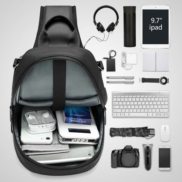 New Casual Messenger Crossbody Shoulder USB Charging Chest Bag For 9.7" iPad & Tablets