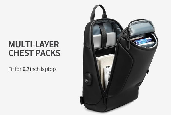 New 9.7" Capacity Cross-Body Chest USB Charging Water Repellent Shoulder Messenger Bag For Tablets iPad