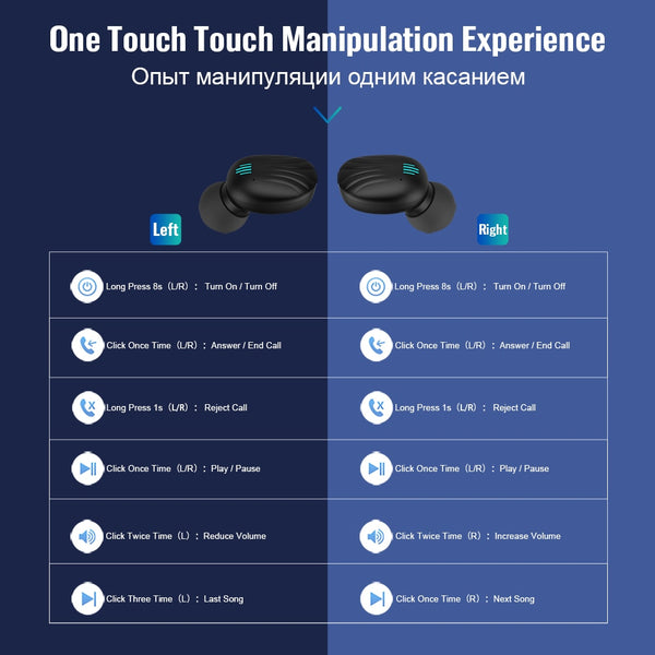 New TWS Bluetooth Headphones 5.0 Headset Sport Wireless Earphone Stereo Earbuds With Microphone