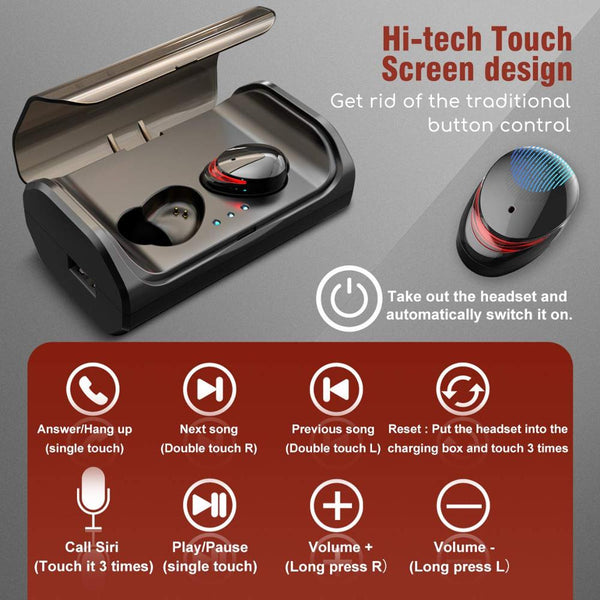 New TWS Bluetooth 5.0 True Wireless In-Ear Earbuds Deep Bass Stereo IPX6 Waterproof Sport Headset