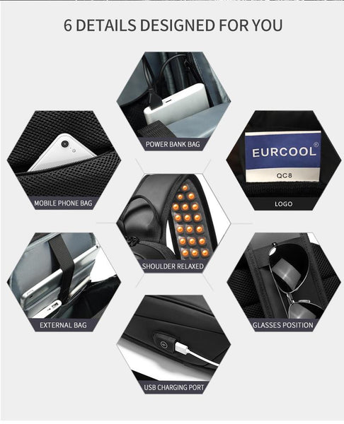 New 9.7 Inch Shoulder Bag Business Cross-Body USB Charging Chest Pack Messenger Bag For Tablet iPad