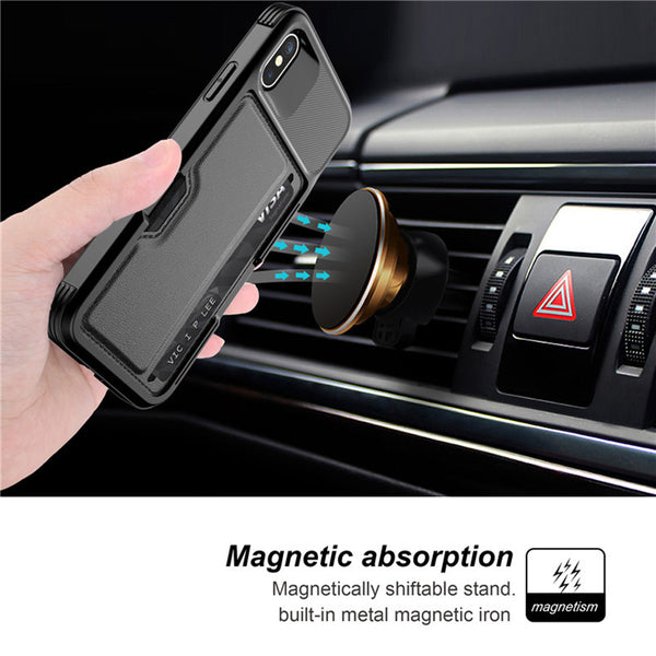 New Business Car Magnetic Card Holder Wallet Leather Flip Cover Case For iPhone X XR XS 11 Pro Max Samsung Galaxy S10 Series