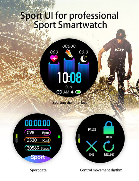 New Round Screen Heart Rate Blood Pressure Sleep Monitor Smartwatch Fitness Tracker Clock For iPhone Android