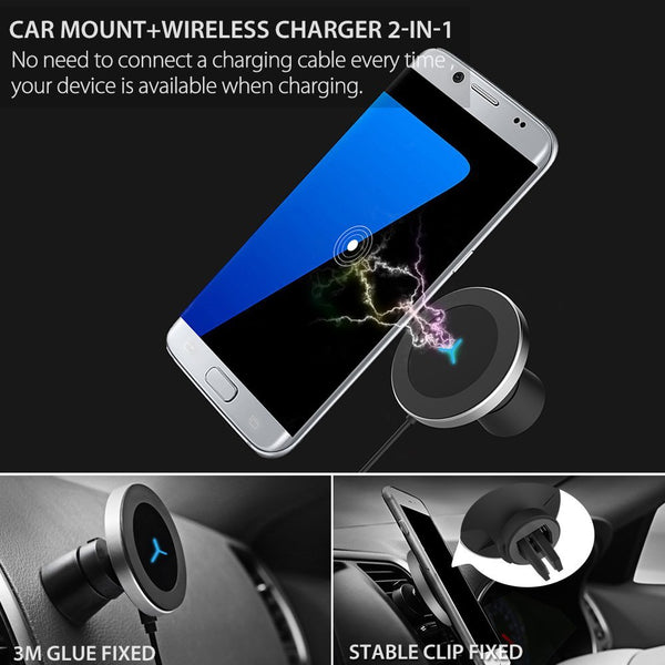 New 360 Degree Rotation Qi Wireless Magnetic Car Holder Charger For Compatible iPhones & Samsung Smart Phones