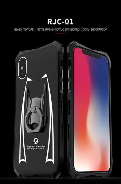 New Super Slim Hard Cover Metallic Frame Acrylic Back Cover Bumper Case With Finger Ring Stand For iPhone X XR XS MAX