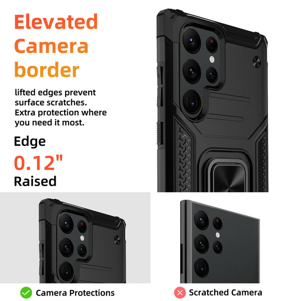 New Rugged Armor Magnetic Bumper Case With Ring Holder Kickstand For Galaxy S22 Series