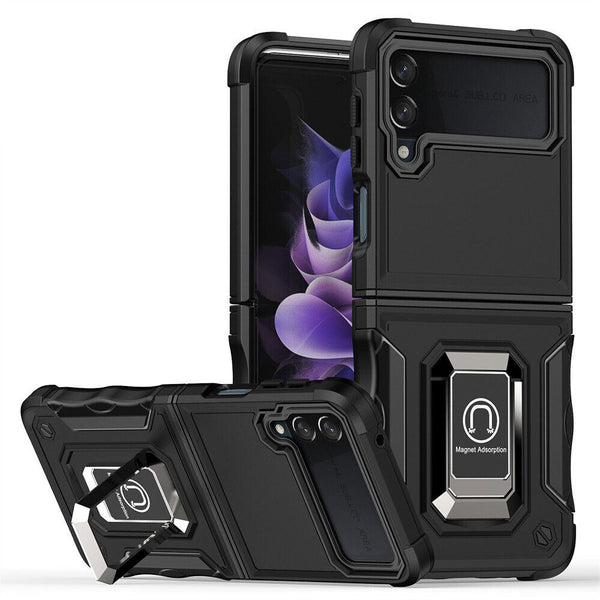 New Amor Case Drop Resistant Bumper With Magnetic Metal Ring Kickstand For Samsung Galaxy S23 S22 & Flip 3 4 Series