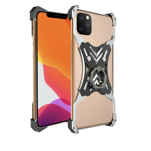 New Luxury Case Frame Aluminum Back Cover Phone Case with Ring Holder for Apple iPhone 11 Pro Max XR XS X 8 Series