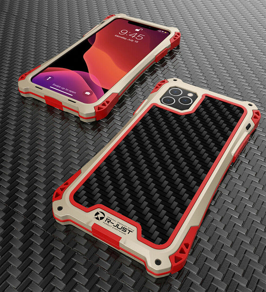 New Carbon Fiber Suited Outdoor Shockproof Alloy Case Cover for iPhone X XS XR 11 13 Pro Max Series.