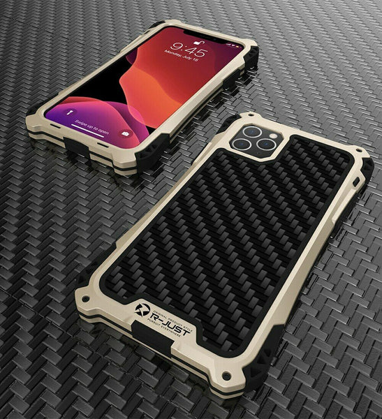 New Carbon Fiber Suited Outdoor Shockproof Alloy Case Cover for iPhone X XS XR 11 13 Pro Max Series.