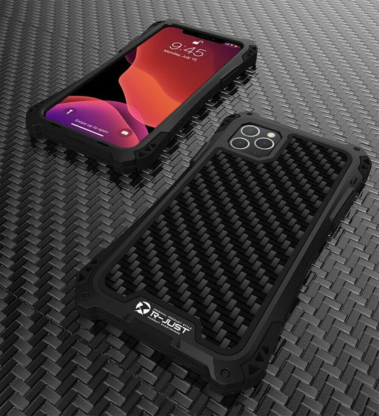 New Carbon Fiber Suited Outdoor Shockproof Alloy Case Cover for iPhone X XS XR 11 13 Pro Max Series.