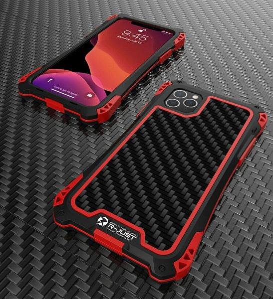 New Carbon Fiber Suited Outdoor Shockproof Alloy Case Cover for iPhone X XS XR 11 13 Pro Max Series.