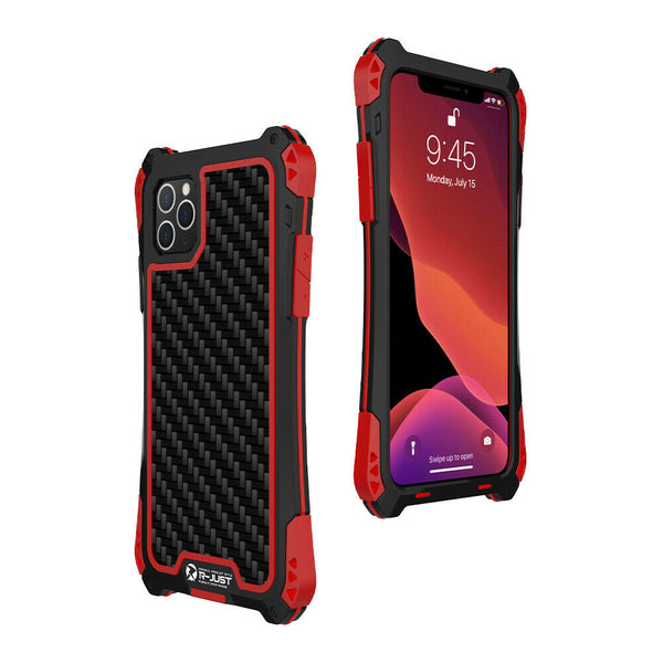 New Carbon Fiber Suited Outdoor Shockproof Alloy Case Cover for iPhone X XS XR 11 13 Pro Max Series.