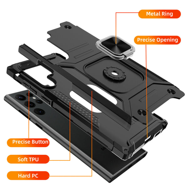 New Rugged Armor Magnetic Bumper Case With Ring Holder Kickstand For Galaxy S22 Series