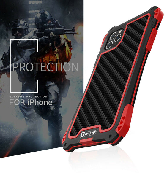 New Carbon Fiber Suited Outdoor Shockproof Alloy Case Cover for iPhone X XS XR 11 13 Pro Max Series.