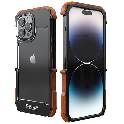 New Hybrid Natural Wood Aluminum Metal Frame Phone Case for iPhone 16 15 14 13 Pro Max Series